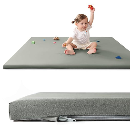 Baby Play Mat for Floor,1.3'' Thick Memory Foam Play Mat,50''x50'' Tummy Time Mat with PU Leather,Cushioned & Waterproof Playpen Mats,Non Slip Crawling Padded for Toddlers,Infants,Kids-CubbioJoy