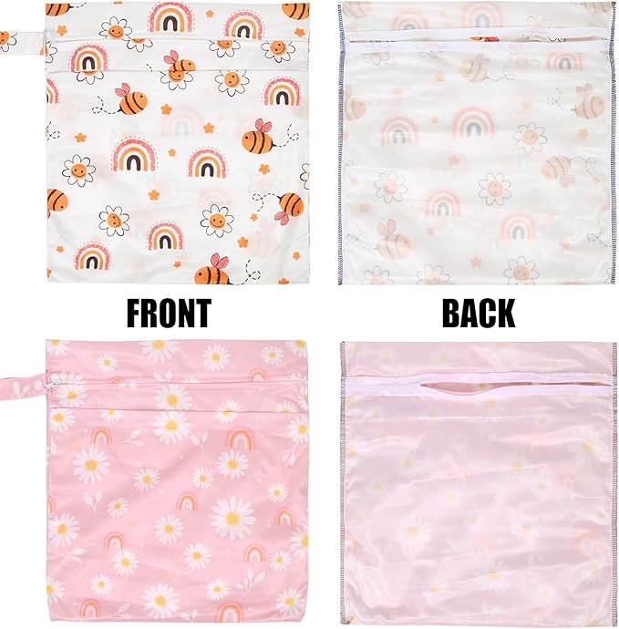 2pcs Cloth Diaper Wet Dry Bags, Waterproof Reusable Wet Bag with 2 Zipper Pockets & Handle, Washable Laundry Bags for Baby Adult Clothes Travel Beach Pool Daycare Yoga Gym Exercise Swimsuits,-CubbioJoy