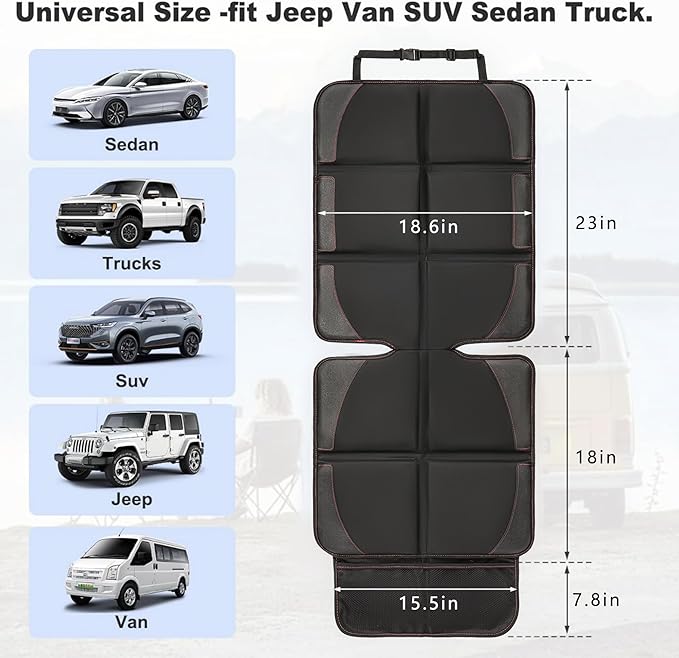 Car Seat Protector 2 Pack Baby Car Seat Covers with Mesh Pockets & Non-Slip Backing 600D Durable Seat Protector Under Baby Car Seat (Black & Red, Large)-CubbioJoy