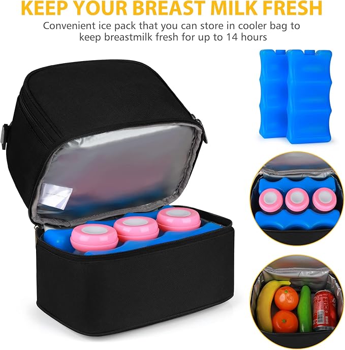 Accmor Breastmilk Cooler Bag with Ice Pack, Breast Pump Bag with Cooler Fits 6 Bottles, Double Layer Breast Milk Cooler Travel Bag for Nursing Mom Daycare, Work, Travel-CubbioJoy