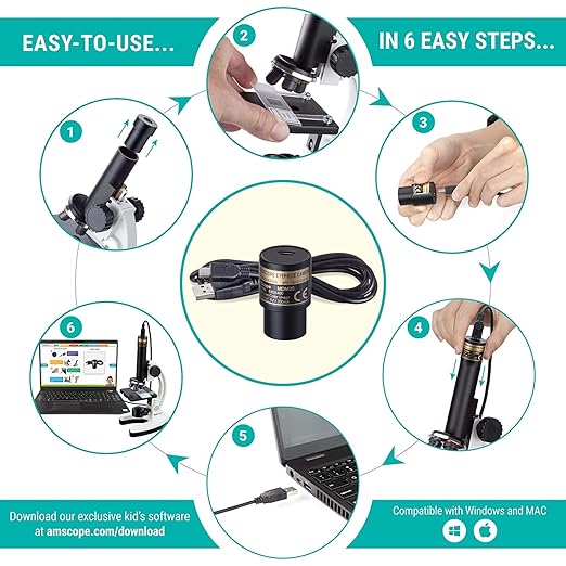 AmScope - M40-K-MDM35 IQCREW by 120X – 1200X Kid’s 85+ Piece Premium Microscope STEM Kit with Color Camera, Interactive Kid’s Friendly Software, Prepared and Blank Slides and More-CubbioJoy