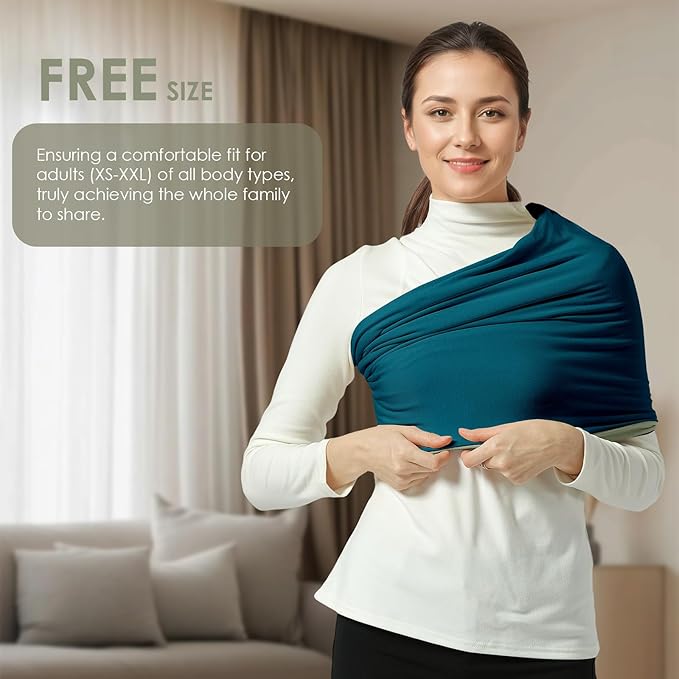 Baby Wrap Carrier, Lightweight Baby Wearing Wraps for Newborn and Infant, Soft Swaddle Holder Carrier, Cozy Baby Sling 7-35 lbs Blue+Green-CubbioJoy