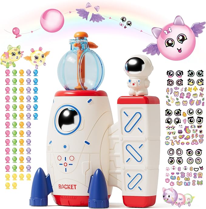 DIY Space Magic Balloon Craft Kit, Sticker Decorated Balloons Toy for Kids, Rocket Air Pump Fun with Balloon Monster Pals, DIY Creative Activity, Birthday Gifts for Girls Boys Ages 3+-CubbioJoy
