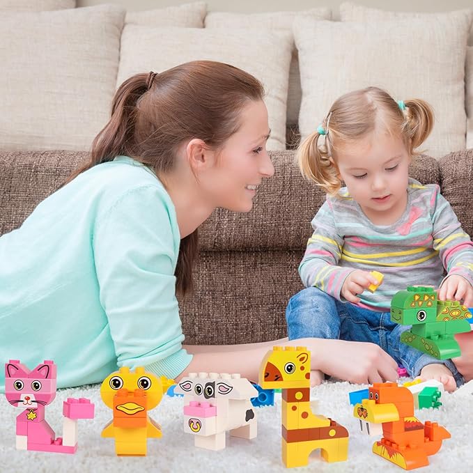 Animals Building Blocks Set, 122 Pieces Animal Building Toy Kit with Storage Box for Kids Ages 3 4 5 6 Years, Creative STEM Educational Preschool Toys for Toddlers Boys Girls Christmas Birthday Gift-CubbioJoy