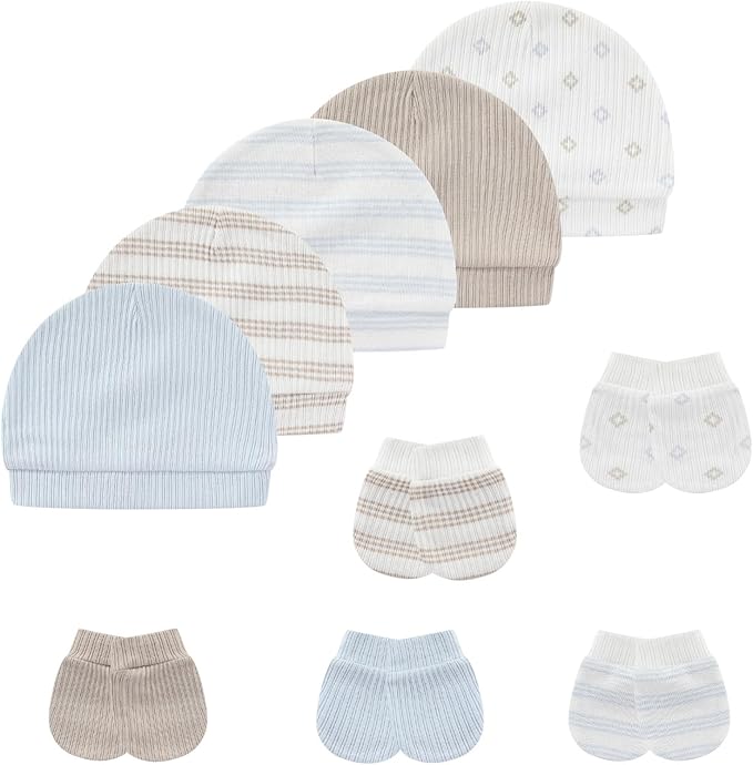Baby Hat and Mittens Set Cotton Newborn Baby Hats Caps for Boys and Girls, 0-6 Months-CubbioJoy