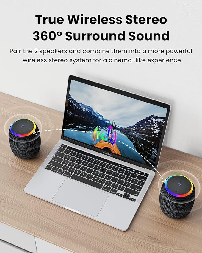 Bluetooth Speaker, Portable Wireless Bluetooth 5.3, 15W Clear Bass, IPX6 Waterproof, LED Lights, AUX/TF/USB, Dual TWS Pairing, 12H Playtime, Small Speakers for Home Outdoor Beach, Ideal Gift-CubbioJoy