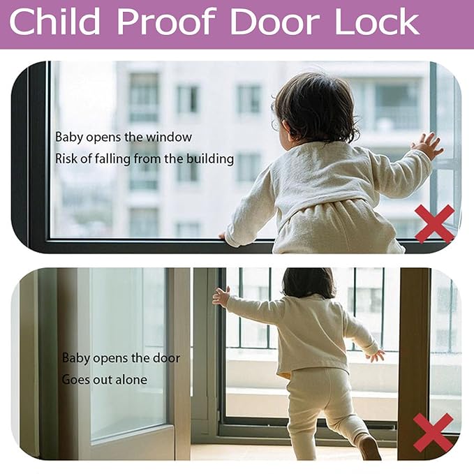 Child Proof Door Lock with Adjustable Strap, 3M Adhesive Safety Locks for Baby & Pets, No Tools Needed 4 Pack-CubbioJoy