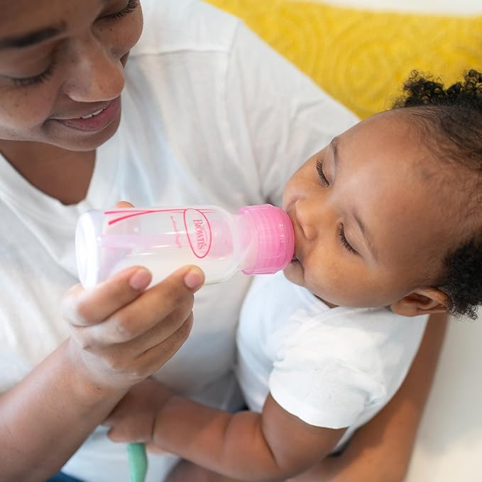 Dr. Brown's Natural Flow Anti-Colic Options+ Narrow Baby Bottle, 4 oz/120 mL, with Level 1 Slow Flow Nipple, Pink, 0m+, 4 Pack-CubbioJoy