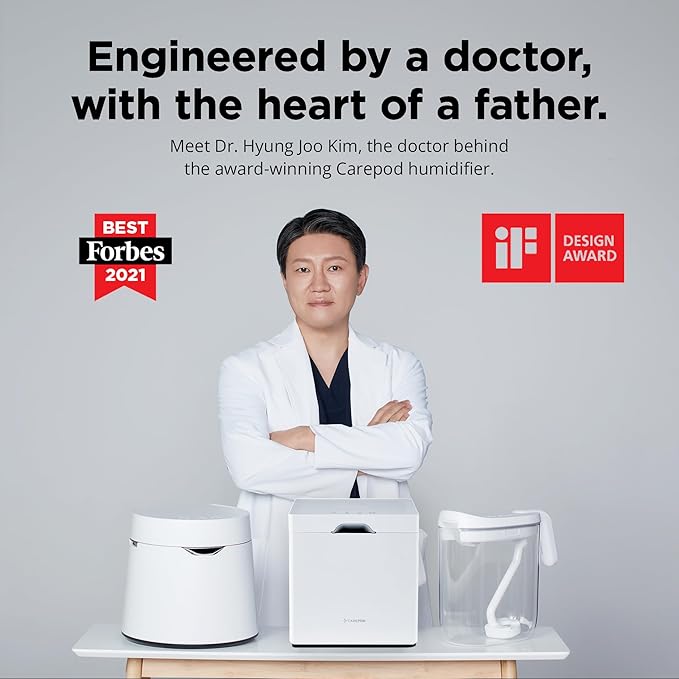 Carepod Cube Plus X50V Stainless Steel Humidifier - Easy to Clean, 3 Mist Level settings, Auto-Humidity & Auto Shut-Off Feature, One Touch Built-in Sanitization, No Filters, Lasts 32Hrs (1.1Gal/4.2L)-CubbioJoy