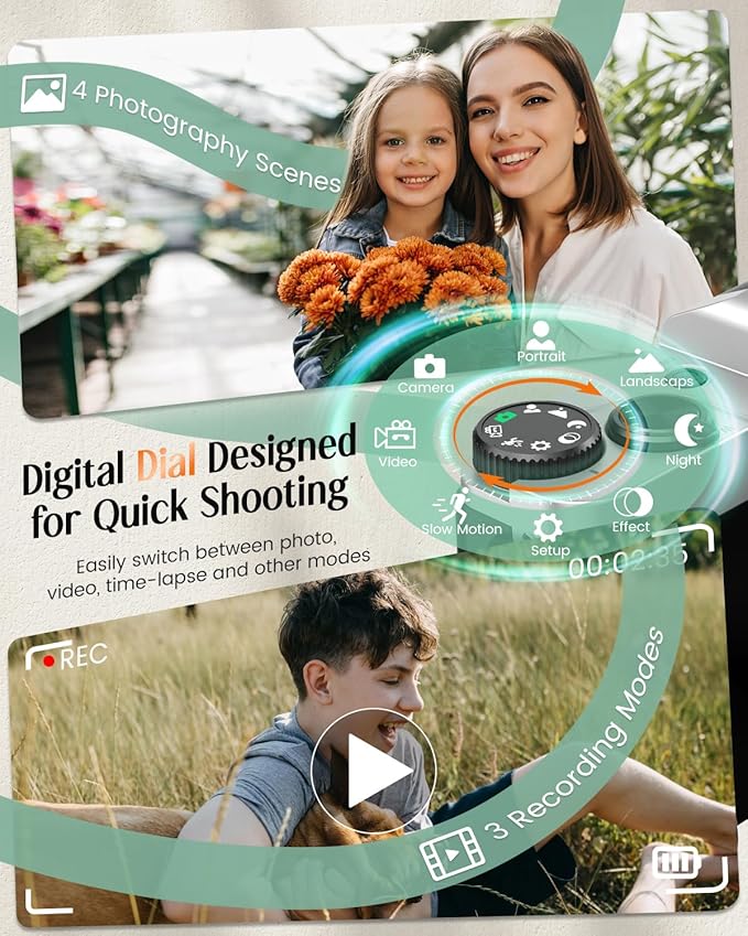 4K Digital Camera for Photography with WiFi,64MP Autofocus Vlogging Camera for YouTube,3'' 180° Flip Screen Compact Travel Camera for Teens with 32GB SD Card,16X Zoom,Anti-Shake,2 Batteries(Charcoal)-CubbioJoy