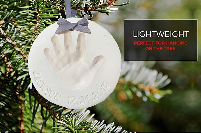 Baby Handprint Footprint Keepsake Ornament Kit (Makes 2) - Bonus Stencil for Personalized Christmas, Newborn, New Mom & Shower Gifts. 2 Easels! Non-Toxic Clay, Air-Dries Light & Soft, Won't Crack.-CubbioJoy