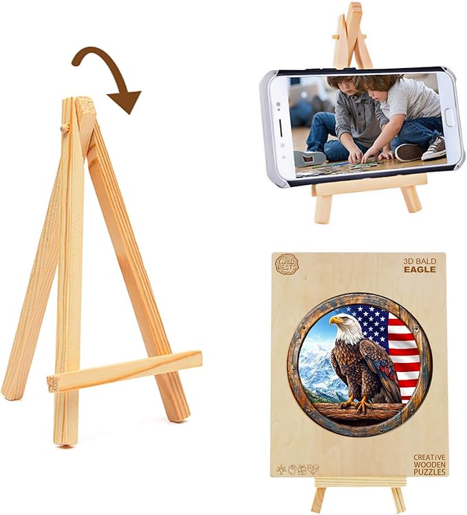 KAAYEE Wooden Puzzles for Adults, 3D Vision Effect Bald Eagle Wooden Jigsaw Puzzle Unique Shape Wood Puzzle Adult, Flat Puzzle Birthday Fathers Family Game (S-8.5 * 8.5in-100pcs)-CubbioJoy