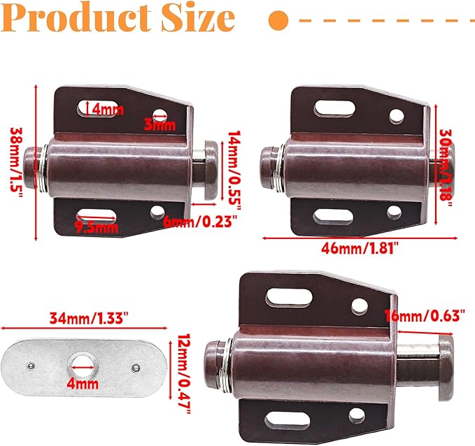 2 Pack Cabinet Magnetic Touch Latch, Push to Open Catches Magnet Push Release Latches Hardware for Kitchen Cabinet Drawer Cupboard Closet Door (Brown)-CubbioJoy