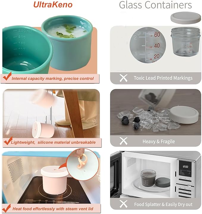 8.5 OZ Silicone Food Storage Containers, Baby Food Storage Jars with Airtight Lids and Snack Cup Lid, Freezer, Microwave and Dishwasher Safe, Reusable Snack Containers for Kids, Infant, Toddler, 4 Pcs-CubbioJoy