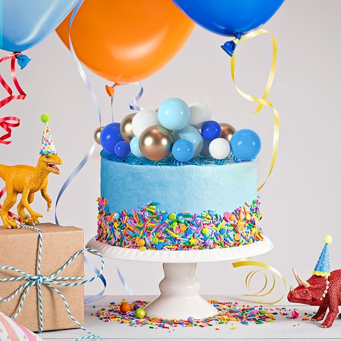75 Pieces Cake Balls Topper Decorations Foam Cupcake Topper Mini Balloon Cake Topper Balls Cake Picks for Cake Deco Birthday Party Wedding（Blue Gold White Series）-CubbioJoy