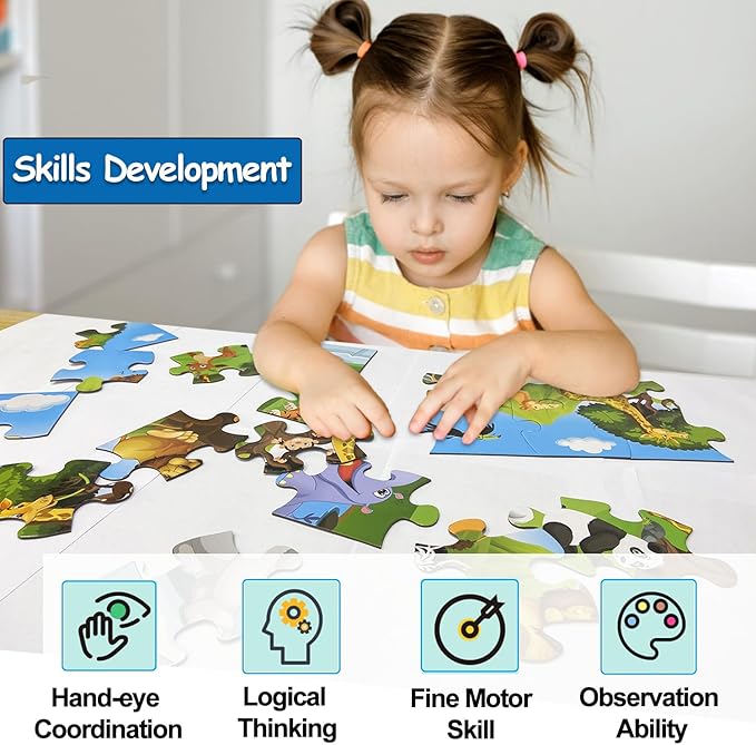 Jumbo Floor Puzzle for Kids, Large Jigsaw Puzzles 35 Piece for Kids Ages 3-5,Preschool Learning & Education Toys, Gifts for 4-8 Year Old Boys and Girls (Grassland Animal)-CubbioJoy