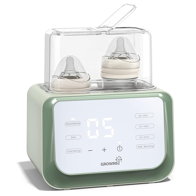 Baby Bottle Warmer, Grownsy 8-in-1 Fast Milk Warmer with Timer Breastmilk or Formula, Fits 2 Bottles, Accurate Temperature Control, with Defrost, Sterili-zing, Keep, Heat Baby Food Jars Function-CubbioJoy