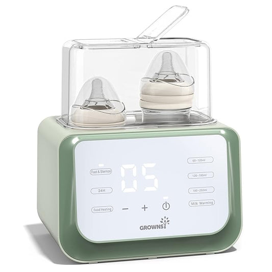 Baby Bottle Warmer, Grownsy 8-in-1 Fast Milk Warmer with Timer Breastmilk or Formula, Fits 2 Bottles, Accurate Temperature Control, with Defrost, Sterili-zing, Keep, Heat Baby Food Jars Function-CubbioJoy