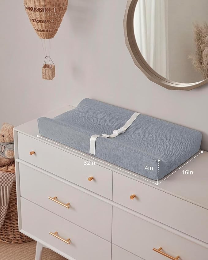 Blissful Diary Muslin Baby Changing Pad with Waterproof Lining Foam, Diaper Changing Table Pad with Cover for Dressers (Gray, Rectangular)-CubbioJoy