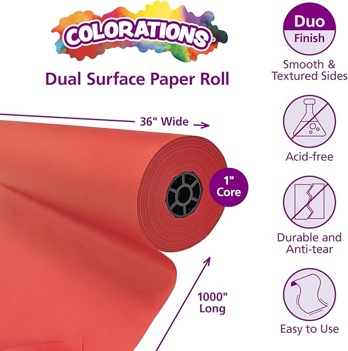 Colorations DSRE Dual Surface Paper Roll, Scarlet Red,, 36" x 1000' (1 Roll)-CubbioJoy