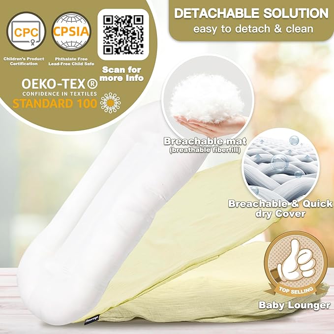 Baby Lounger - Snuggle Cozy Me Infant Lounger for Newborns | Breathable & Soft, Portable Awake-Time Pad, Essential Baby Gift- Yellow (Lounger Cover Included)-CubbioJoy
