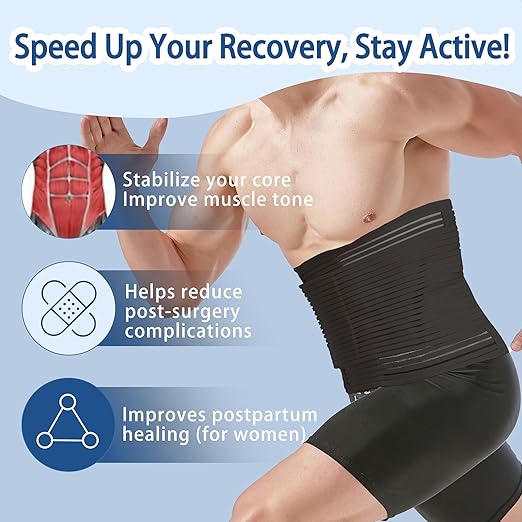 Abdominal Binder for Post Surgery & Postpartum Recovery, Abdomen Hernia Support Belt for Women & Men (Black, Large)-CubbioJoy