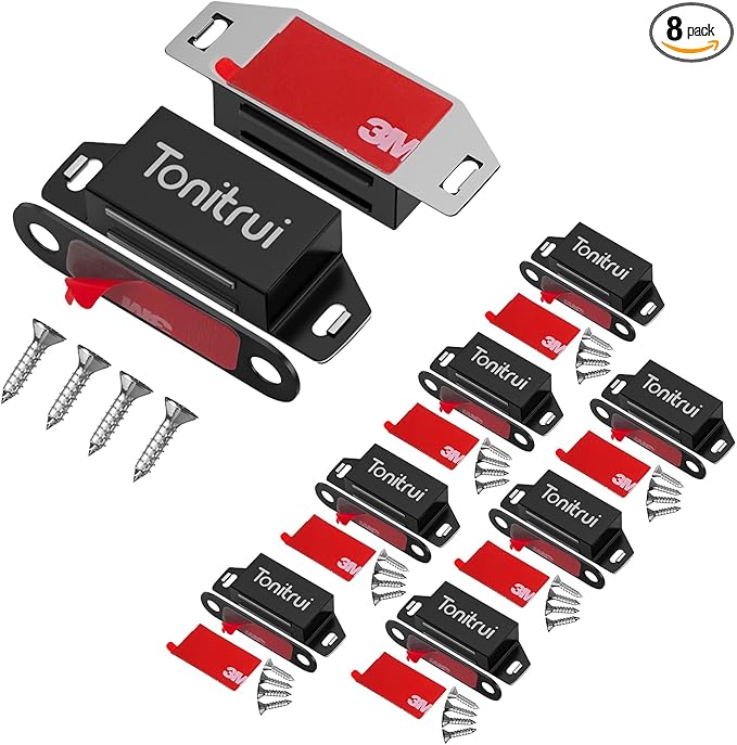 Cabinet Door Magnet, Flat Bottom Cabinet Magnetic Catch with Adhesive, Easy to Install,Only Takes 1 Minute,35lb Magnetic Cabinet Door Drawer Latch(Black, 8Pack)-CubbioJoy