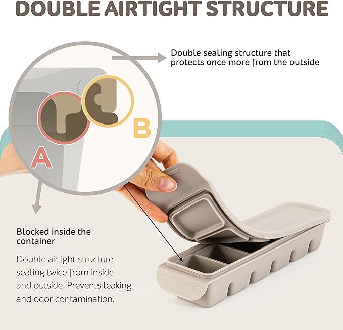 6 Section-1oz, Taupe Brown Breastmilk Freezer Storage Trays, Food Grade Silicone Tray container Leak Resistant with Lids Baby, Toddler Food Fruit Vegetable Purees Storage Container | BPA Free-CubbioJoy