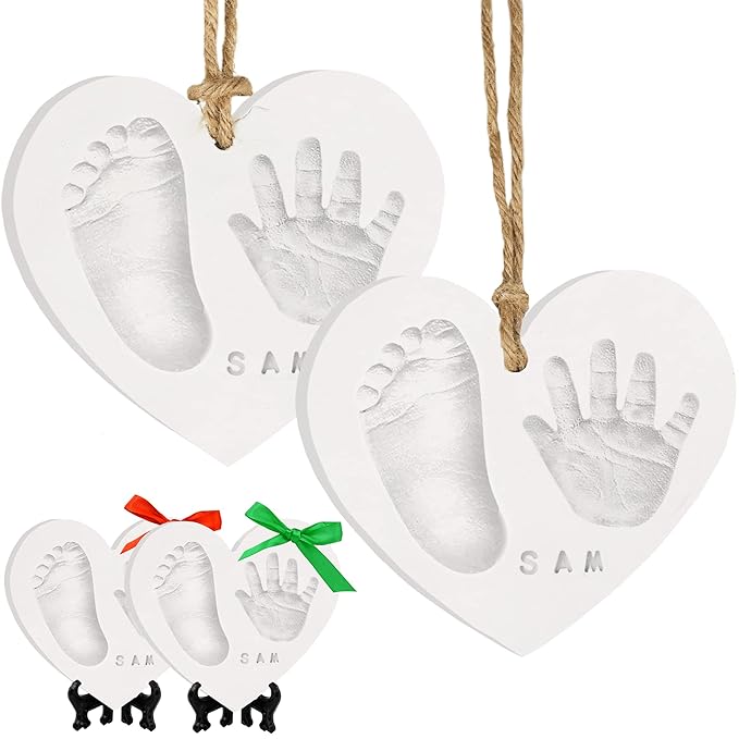 Baby Hand and Footprint Kit Keepsake - Quick-Dry Newborn Foot & Handprint Ornament Kit Boys, Girls, Personalized New Baby Gifts for New Parents, Cute Christmas & Keepsake Gifts (Duo Heart)-CubbioJoy
