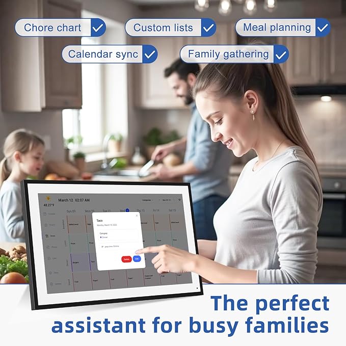 21.5 Inch Digital Calendar, Electronic Chore Chart, Smart Weekly and Monthly Planner 1920 * 1080P IPS Touchscreen Wall and Desk Calendar for Family Schedules, Black-CubbioJoy