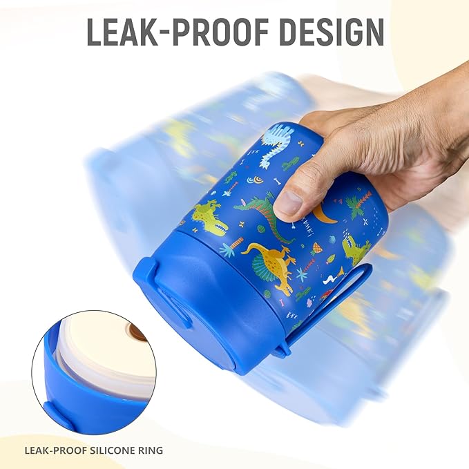 17oz Soup Thermo for Hot Food Kids Insulated Vacuum Food Jar with Stainless Steel Spoon Wide Mouth Thermo Leakproof Lunch Food Container Kids Hot Lunch Box (Blue-Dinasour)-CubbioJoy