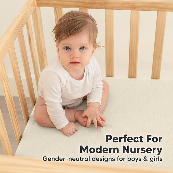 KeaBabies 2-Pack Muslin Crib Sheets for Boys, Girls - 100% Organic Cotton Fitted Baby Crib Mattress Sheet, Soft Breathable Standard Toddler Bed Cover Bedding Set, Neutral, Durable 52x28 (Greige)-CubbioJoy