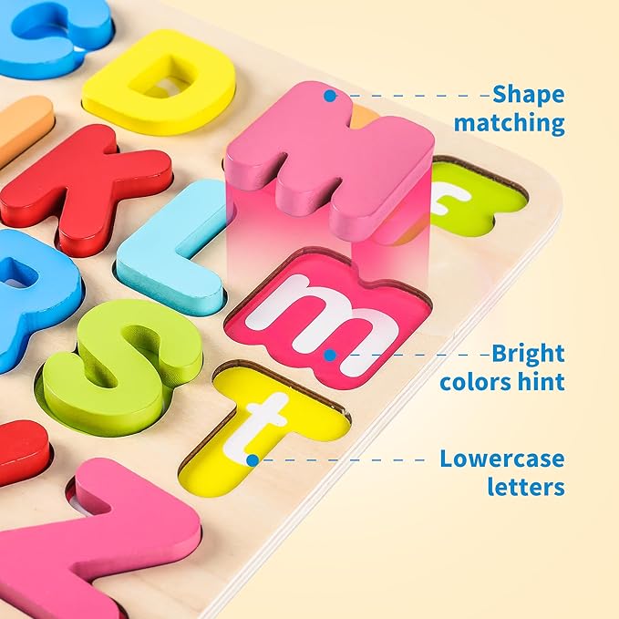 Aile Toddler Wooden Preschool Learning Alphabet Peg Puzzle Board Toys-CubbioJoy