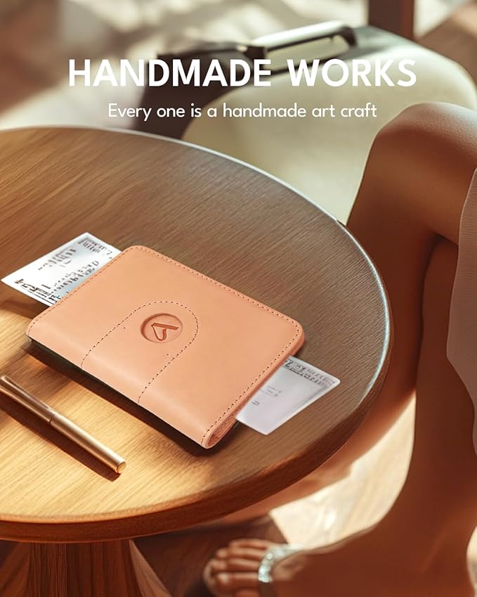 ALLIVE Passport Holder for Travel, Genuine Leather Passport Holder with Airtag Women Men,Travel Must Haves Airport Essentials, Passport Cover Travel Gifts Beige-CubbioJoy