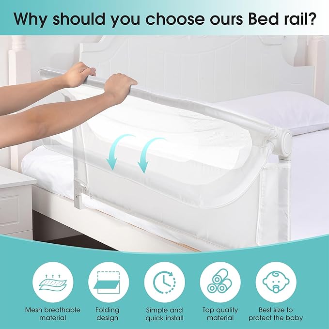 Baby Bed Rail Guard for Toddlers -46" Toddler Bed Rails for Twin, Full, Queen, King Bunk Size Bed Swing Down Bedrail Extral Tall Child Safety Side Railing Guards for Kids-CubbioJoy