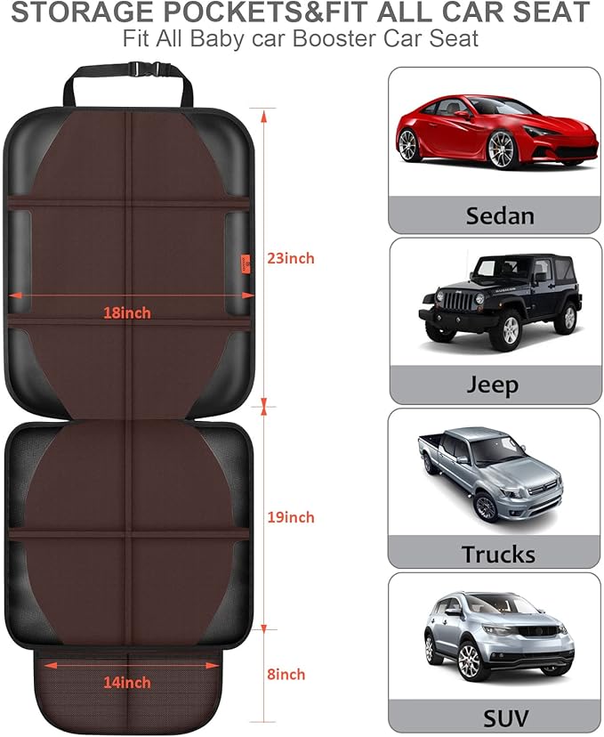 Car Seat Protector,2 Pack Automotive Seat Protectors Baby Carseat Pad Waterproof & Durable 600D Fabric for Child Baby Car Seat Mat Vehicle Pet Cover 2 Storage Pockets (Brown)-CubbioJoy