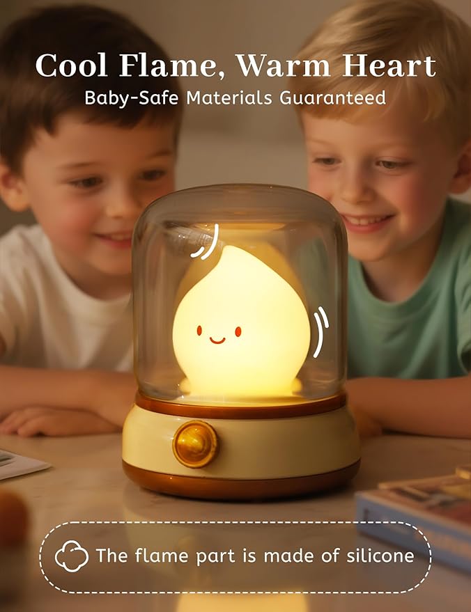 Cute Campfire Lamp, Portable LED Camping Lantern, Rechargeable, Dimming, Candle Lights & Night Light 2 Mode, Table Bedside Lamps, Nightlight for Kids Room, Halloween Decor-CubbioJoy