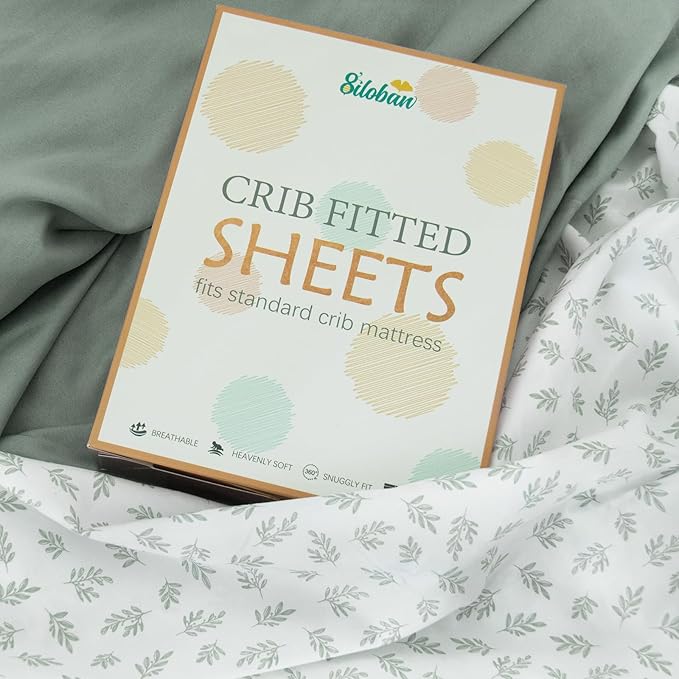 Crib Sheets 4 Pack for Baby Boys & Girls, Neutral Crib Sheet Fitted 52'' x 28'' for Standard Crib & Toddler Mattress, Ultra Soft Material Baby Sheet, Aqua Leaf-CubbioJoy
