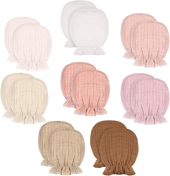 8 Pairs Newborn Baby Muslin Mittens 0-6 Months No Scratch Elastic Wrist Soft Breathable Gloves Bulk Cotton for Infant-CubbioJoy
