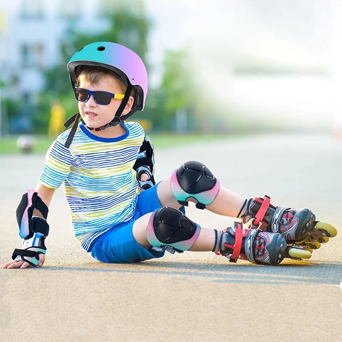 Adjustable Kids Bike Helmet with Knee & Elbow Pads Set, Color Gradient Design for Boys and Girls Aged 3-14+, for Skateboarding, Scooter, Roller & Inline Skating, Longboard-CubbioJoy