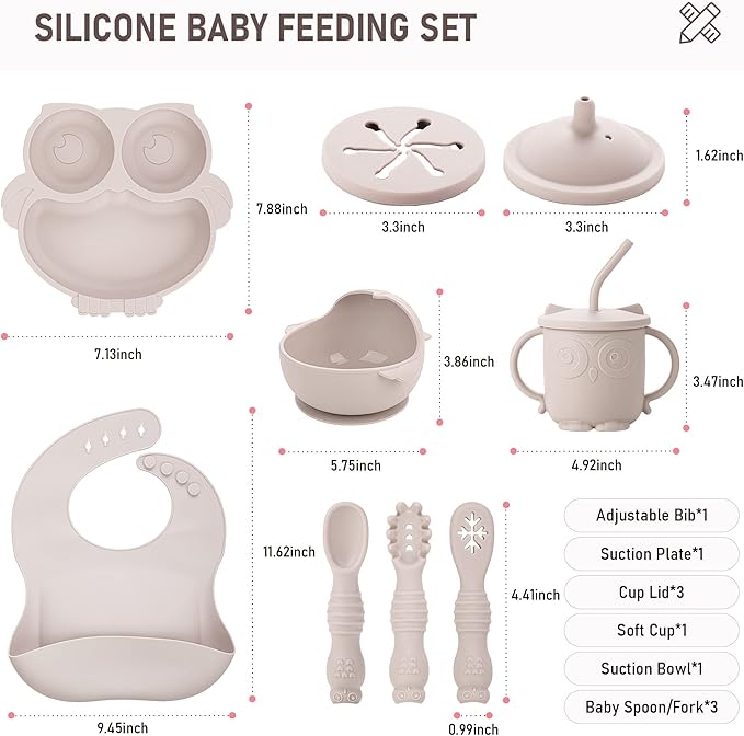 Baby Weaning Set - Silicone Toddler Feeding Set (10 Pcs) with Adjustable Bib, Suction Bowl, Plate, Fork, Spoon, Water & Snack Cup Kit - Baby Led Weaning Kit-CubbioJoy