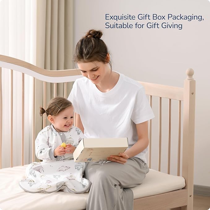 Baby Sleep Sack 3-6 Months, Cotton Detachable Long Sleeve Sleep Sack, 2.5 Tog Toddler Sleeping Sack with Temperature Strips, 2-Way Zipper Wearable Blankets for Newborns, Hot Air Balloon-CubbioJoy