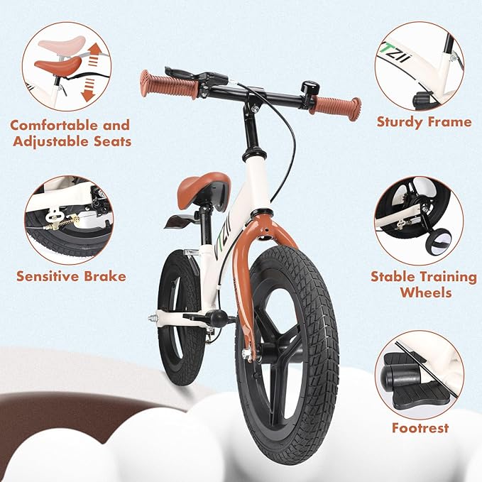 Balance Bike 2 in 1 with Pedals Brake Training Wheels Kickstand Pneumatic tyre,for Kids 2-7 Years Old,Kids Bike 12 14 16 inch-CubbioJoy