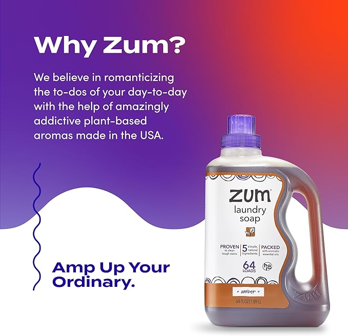Indigo Wild Zum Clean Laundry Soap - Plant-Based Liquid Laundry Soap - Contains Baking Soda, Essential Oils & Saponified Coconut Oil - Amber - 64 fl oz (2 Pack)-CubbioJoy
