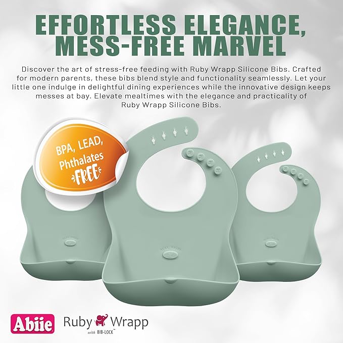 Abiie Ruby Wrapp Silicone Bibs for Babies with Front Pocket - Waterproof Bib - Stain Resistant - Silicone Toddler Bibs-CubbioJoy