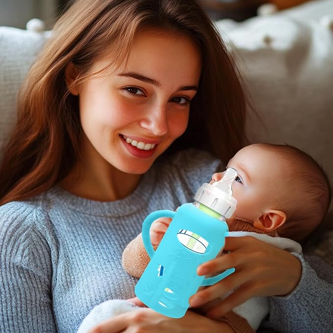 4 Pack Silicone Sleeves for Dr. Brown's Glass Baby Bottles - Drop Protection Baby Bottle Sleeves,Compatible with Dr. Brown's Newborn Glass Bottles,with Silicone Handles,8 oz-CubbioJoy