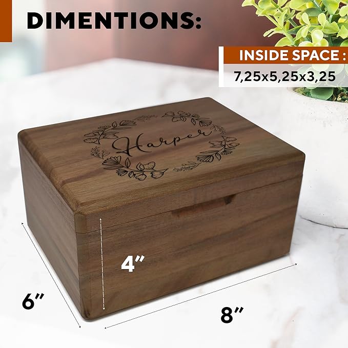 Custom Baby Memory Box for Kids- 1st Birthday Keepsake Gifts for Babies, Engraved First Birthday Memory Time Capsule Box with Hinged Lid, Unique Shower Baby Gift, Memento Chest Memorabilia, 8x6x4 in-CubbioJoy