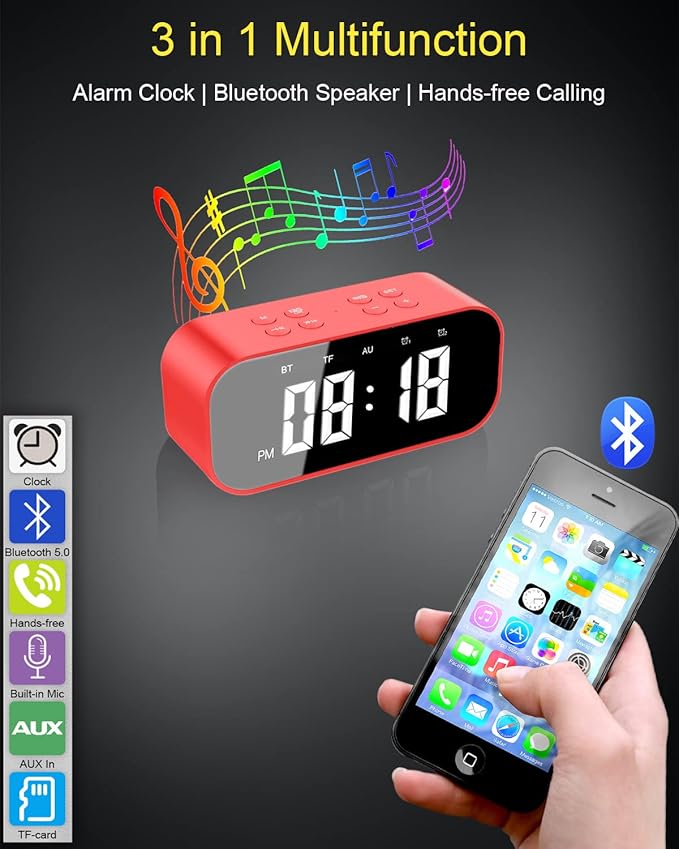 AFK Alarm Clock with Bluetooth Speaker,Digital Clock for Bedrooms,Alarm Clock for Heavy Sleepers Adults with Dual Alarm,Snooze,Dimmable LED Display.-CubbioJoy