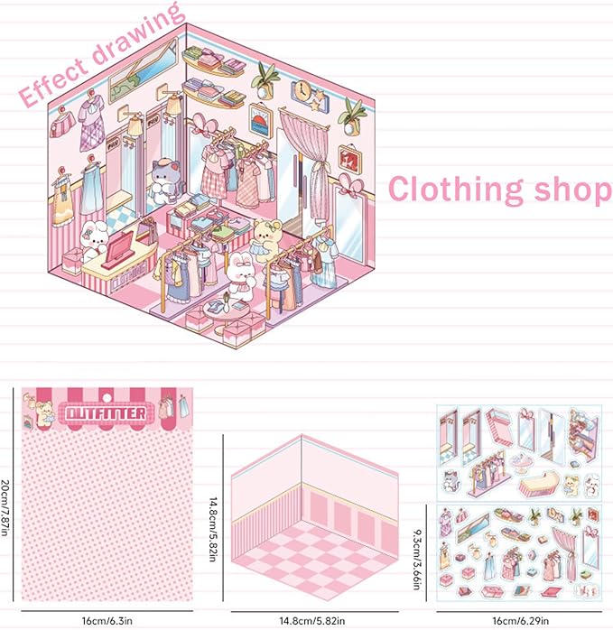 5 Set 3D Sticker Scene,Fun Room Sticker Book,Fun Stacking Miniature Scene Stickers,Make Your Own Stickers, 5 Set Cute Cartoon Sticker Therapy for Adults Kids-CubbioJoy