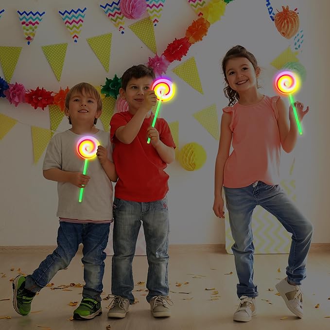 ArtCreativity Lollipop Glow Sticks for Kids - Set of 12 Spinner Light Up Sticks - Halloween Glow Stick Light Up Party Favors - Glow in The Dark Accessories-CubbioJoy